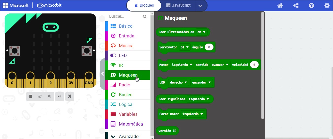 Bloques añadidos a Makecode