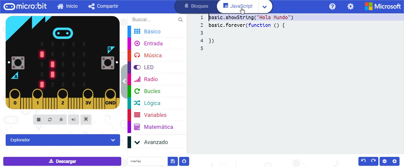 Interfaz makecode javascript