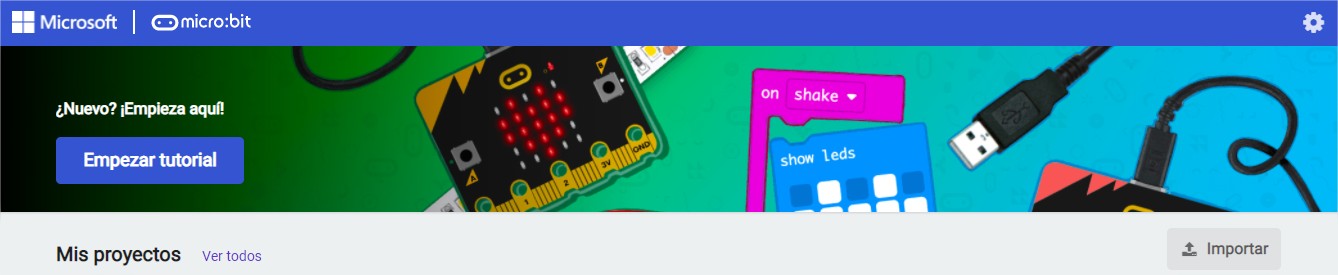 Pantalla de inicio de makecode microb:bit